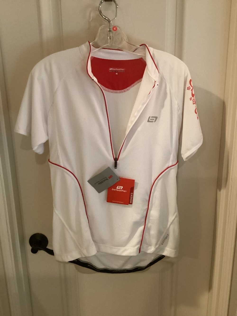 Women's White Short-Sleeve Cycling Jersey with Red Trim